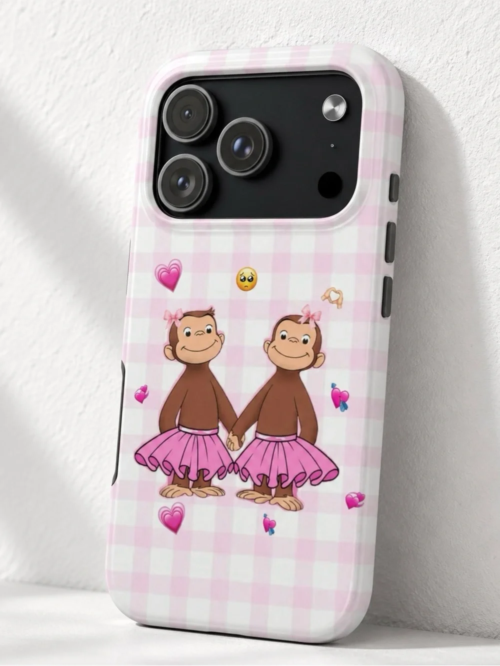 Tutu Monkey Pink Gingham Balletcore Coquette Aesthetic Tough Phone Case